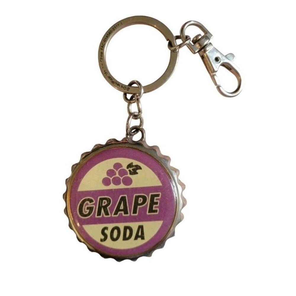 Disney Parks Pixar Up Carl Ellie Grape Soda Cap Keychain Bottle Opener Key Ring - Picture 2 of 4